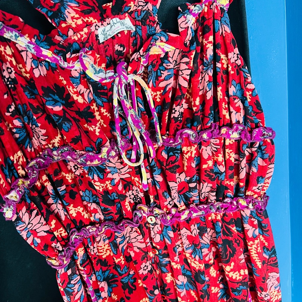 Free People Dance with Me Maxi dress Med. Printed floral design Red/Pink